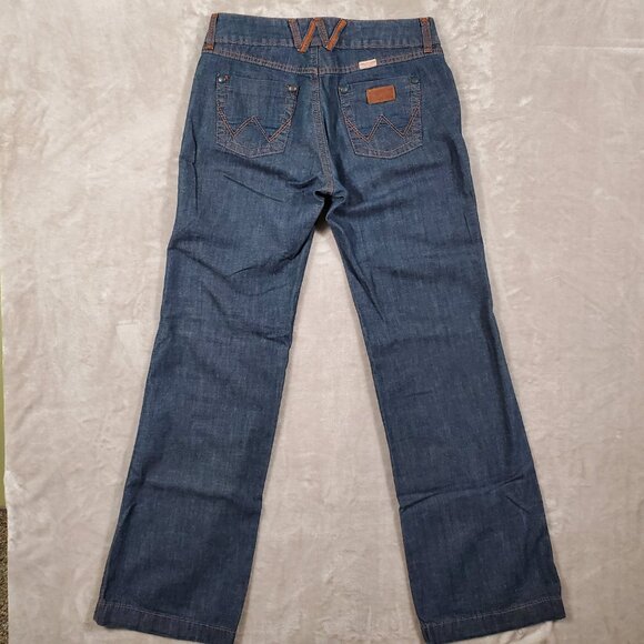 Wrangler Premium Patch Jeans Womens Low Rise Wide Leg Dark Wash Tall L36 - Picture 2 of 14